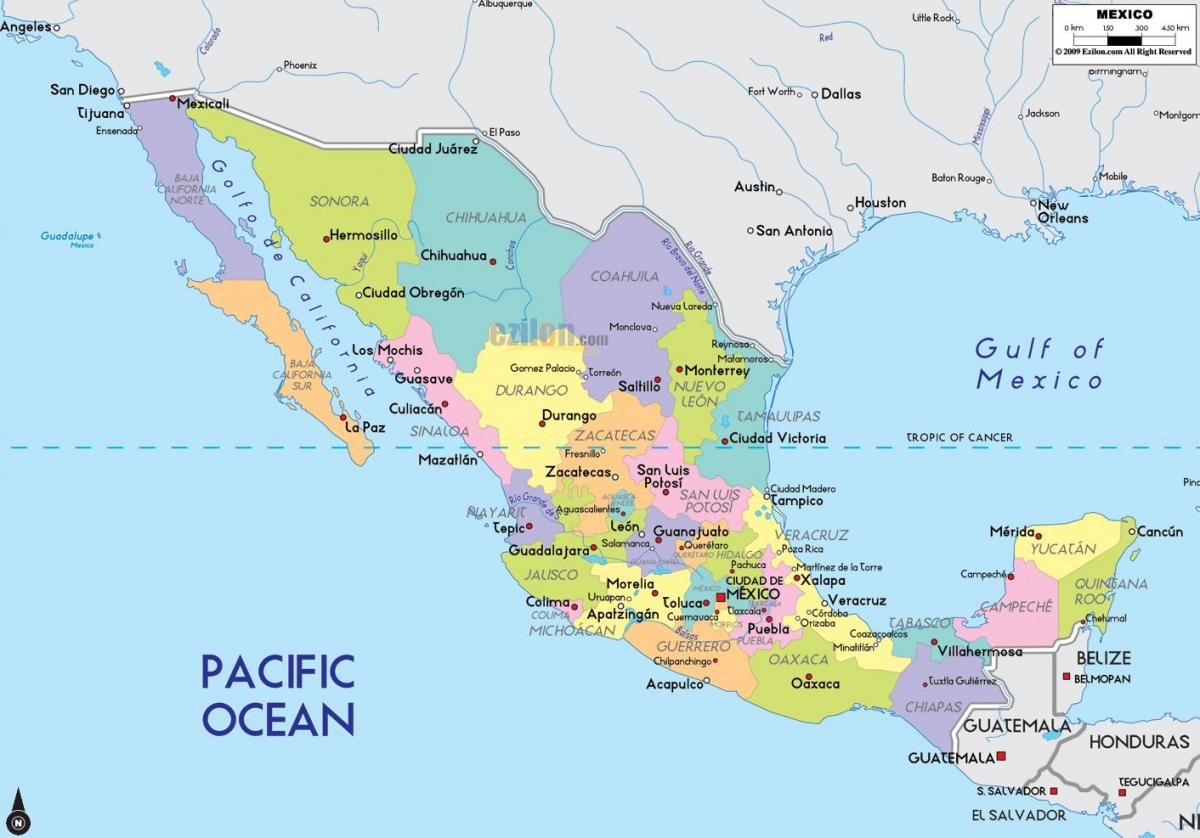 mapa do México, mostrando cidades