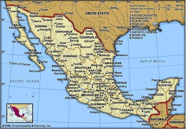 mapa da costa leste do México