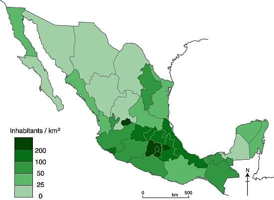 densidade populacional mapa do México