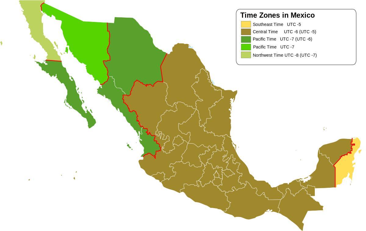 mapa de fuso horário do México