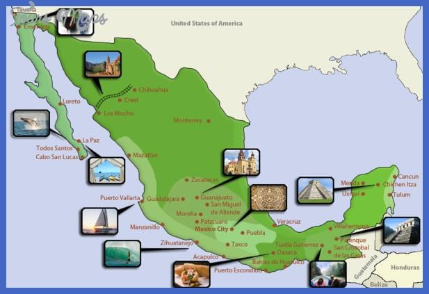 mapa de destinos turísticos do México