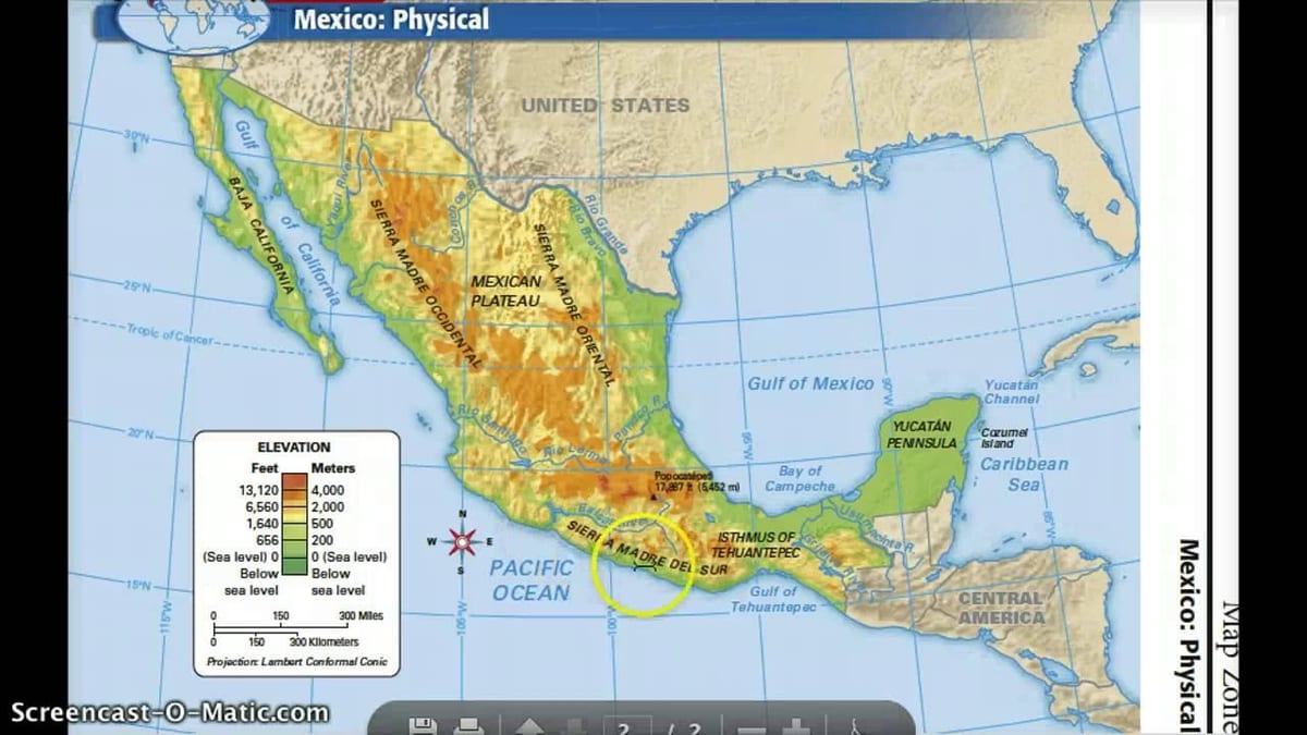 México mapa de características físicas