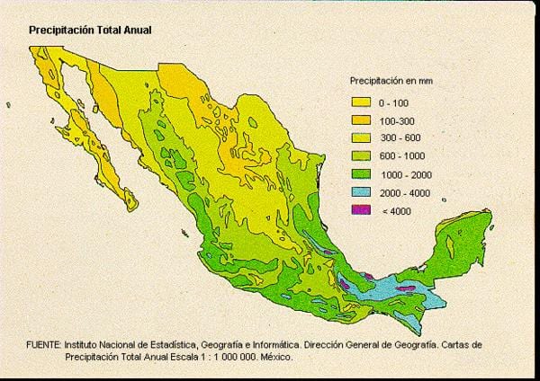 mapa do México chuva