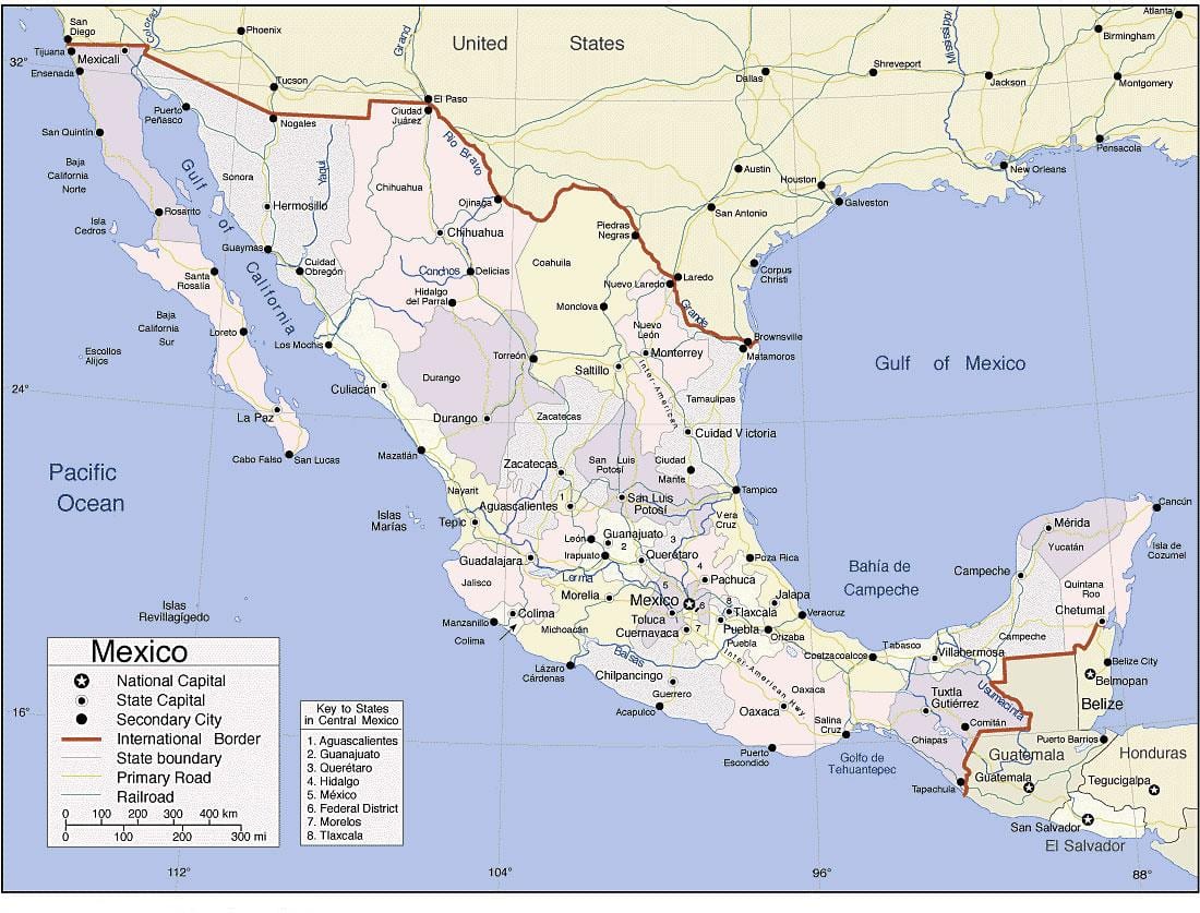 mapa do México, da costa do pacífico resorts