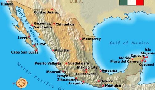 México destinos de férias mapa