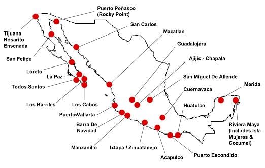mapa do México destinos