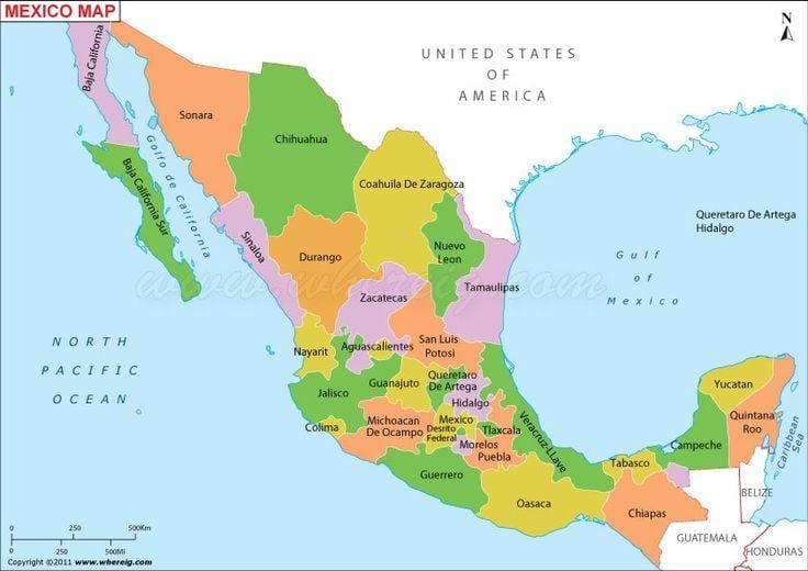 mapa do México estados