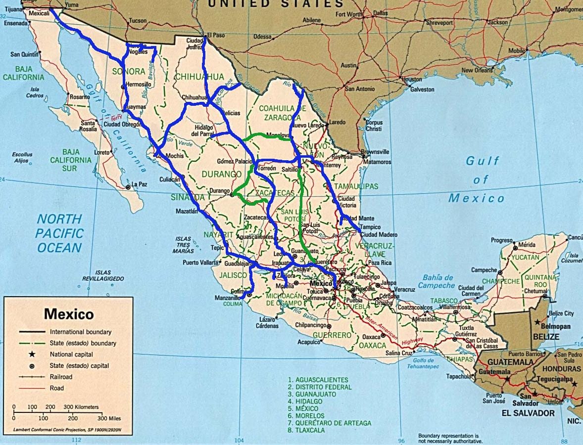 México trem mapa