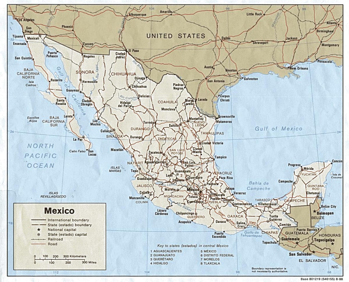 mapa de estradas do México