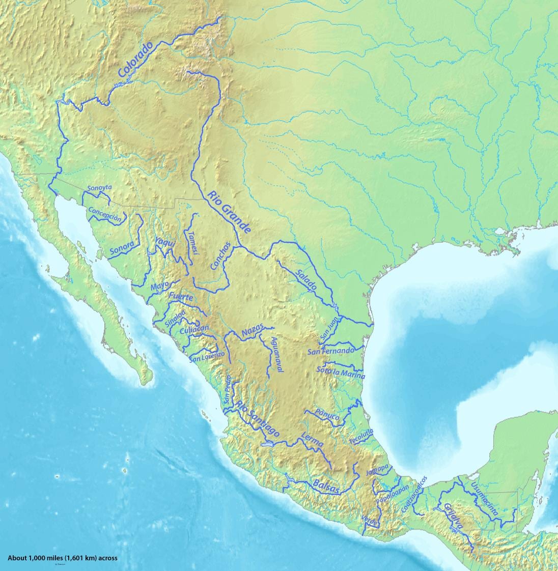 mapa de rios no México