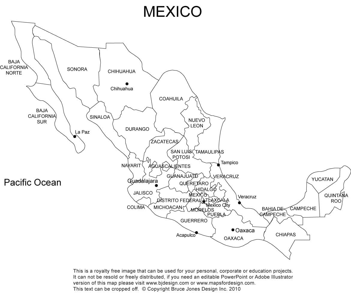México imprimível mapa