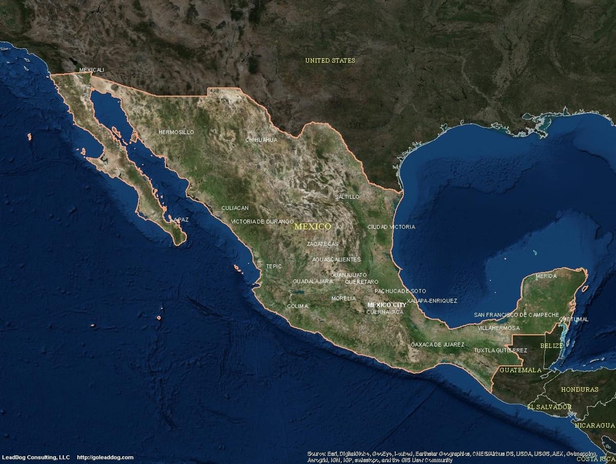 mapa de satélite do México