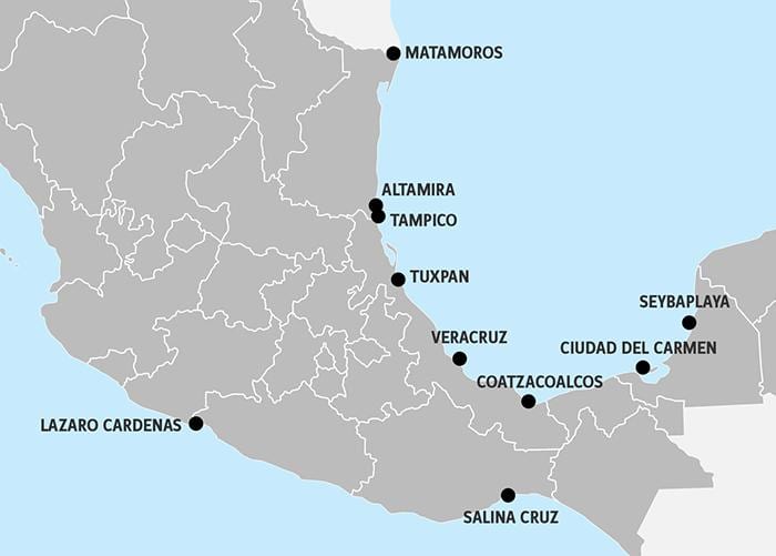mapa do México portas