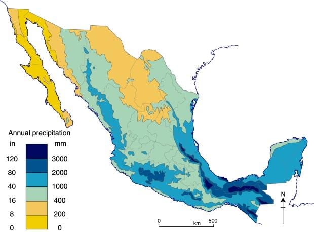 mapa do México precipitação