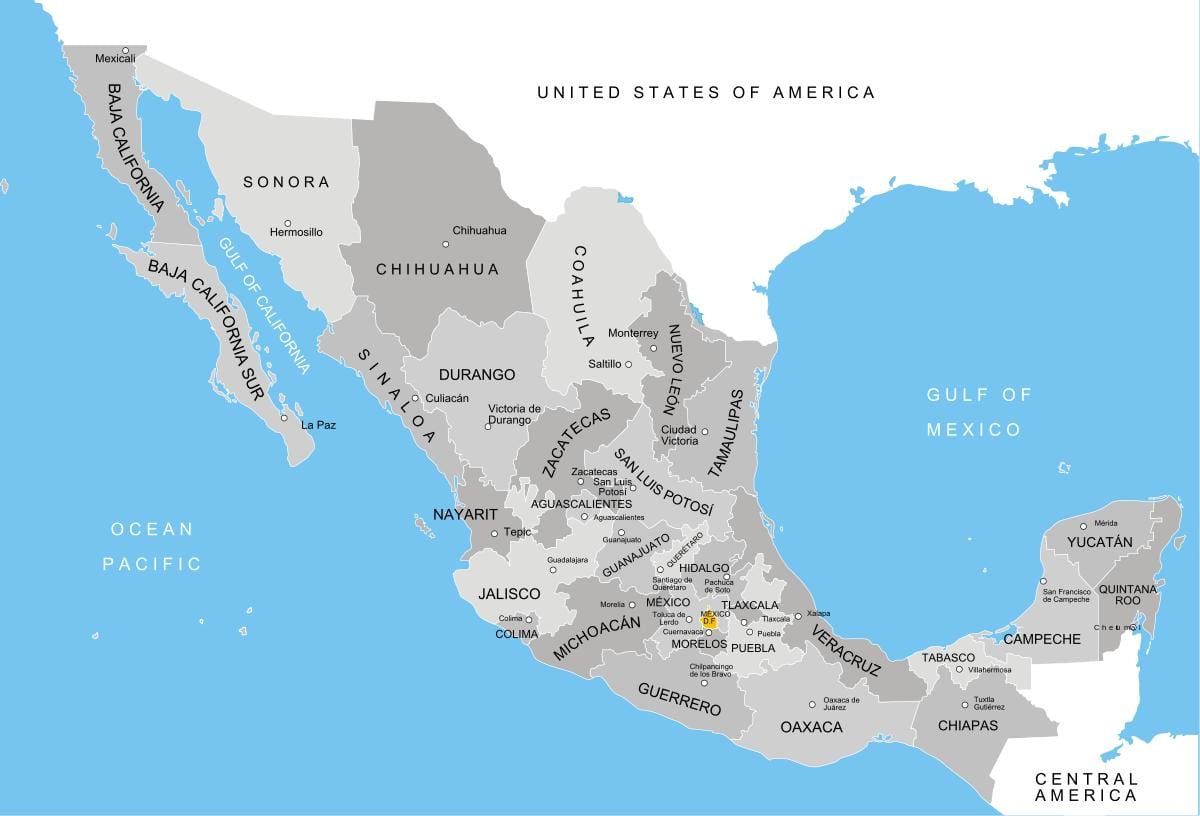 mapa das províncias do México