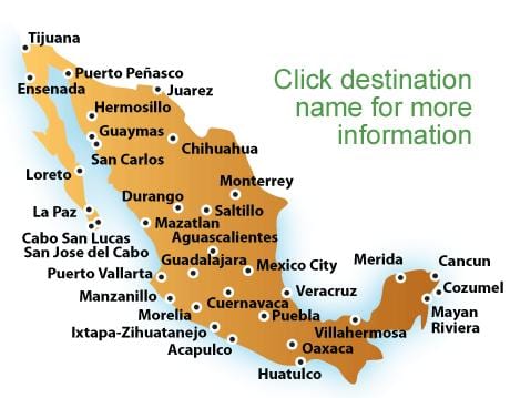 resorts no México, mapa de