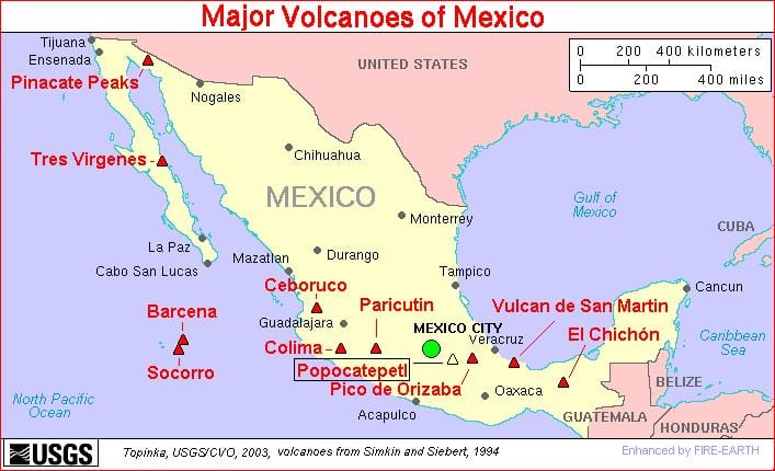 mapa do México vulcão