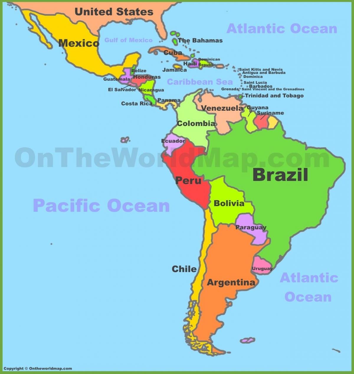México e américa do sul mapa