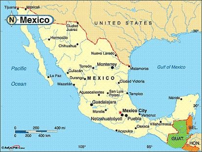 México cidades costeiras mapa