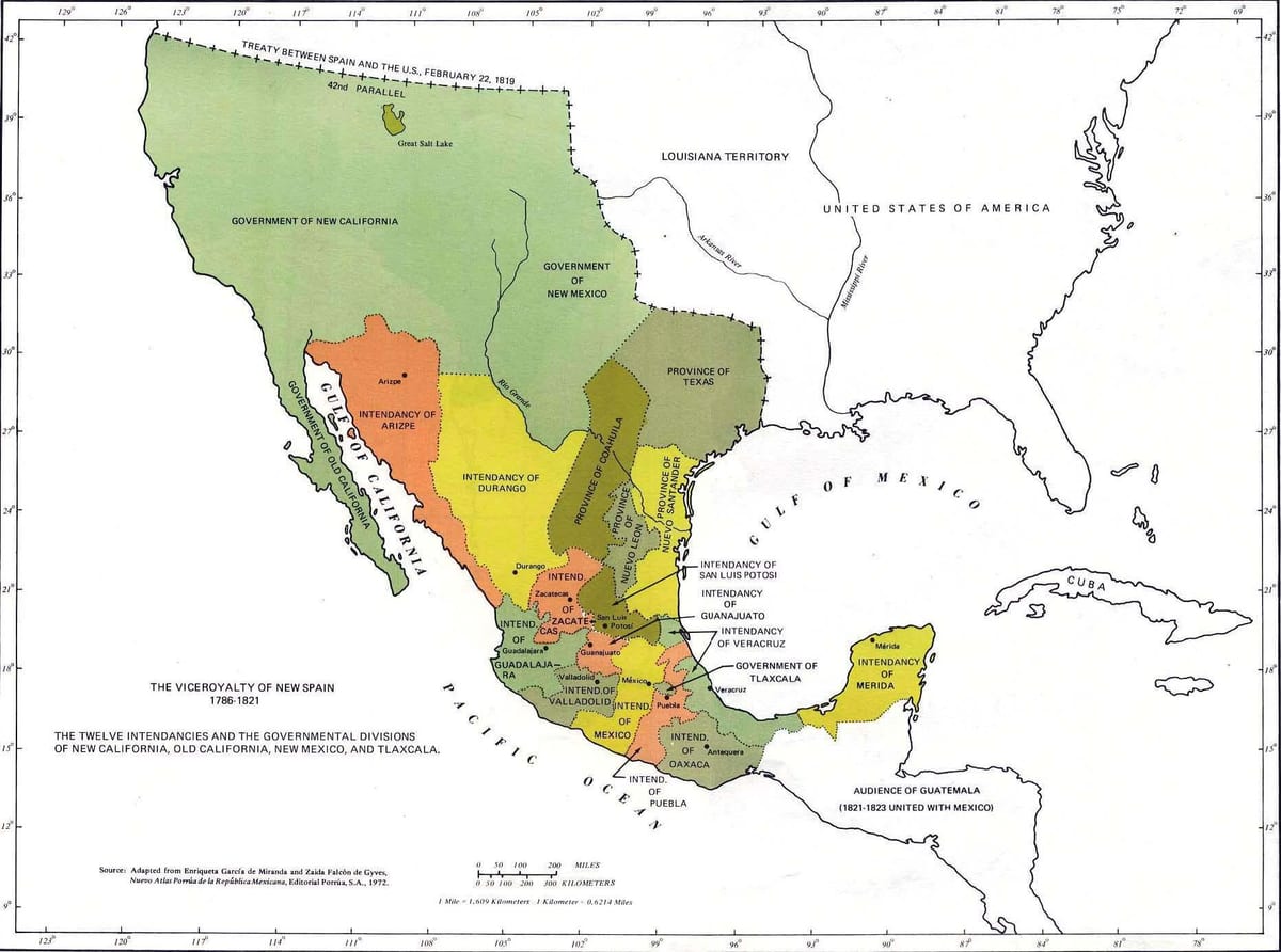 mapa do México em 1821