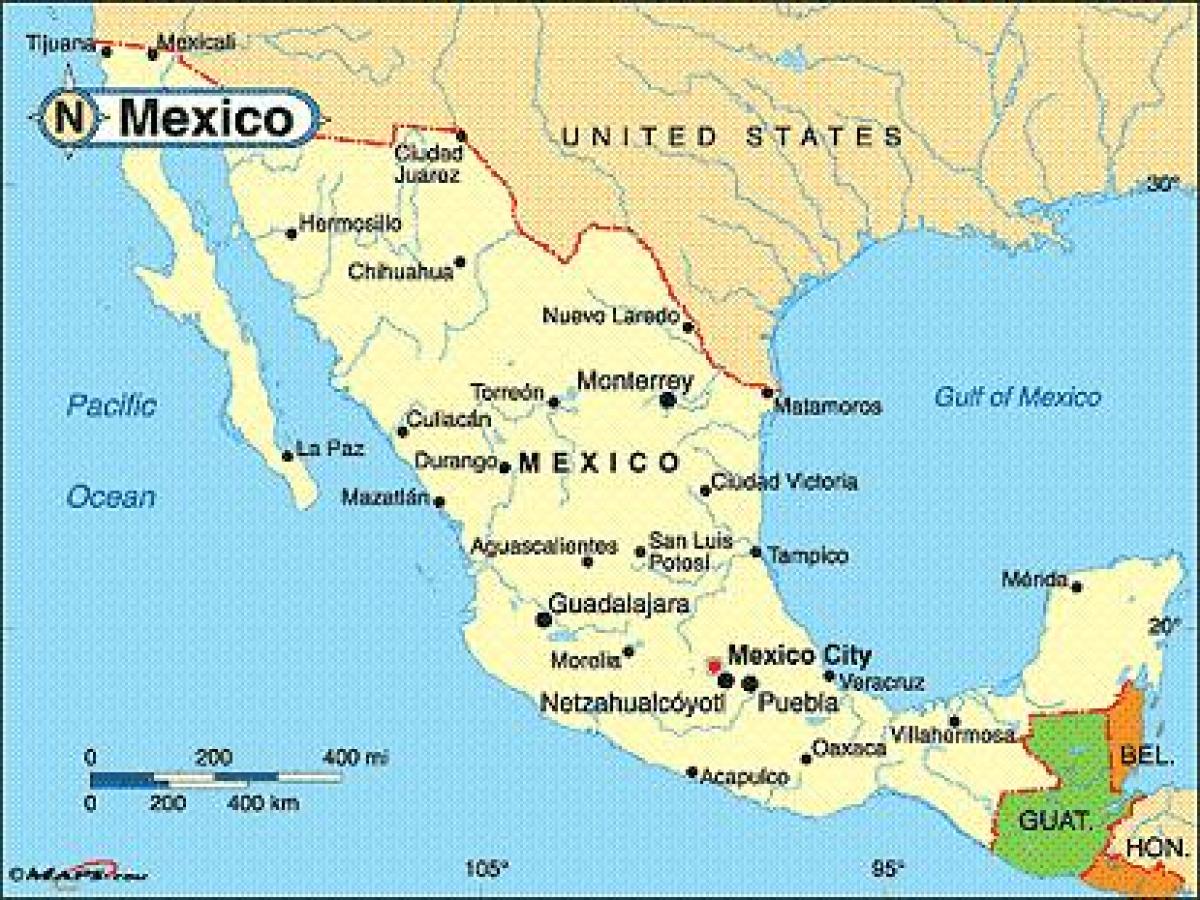 México cidades costeiras mapa