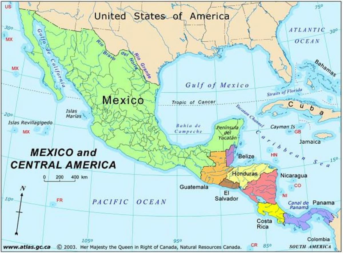 mapa do México e américa central