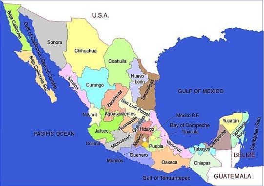 sul do México mapa