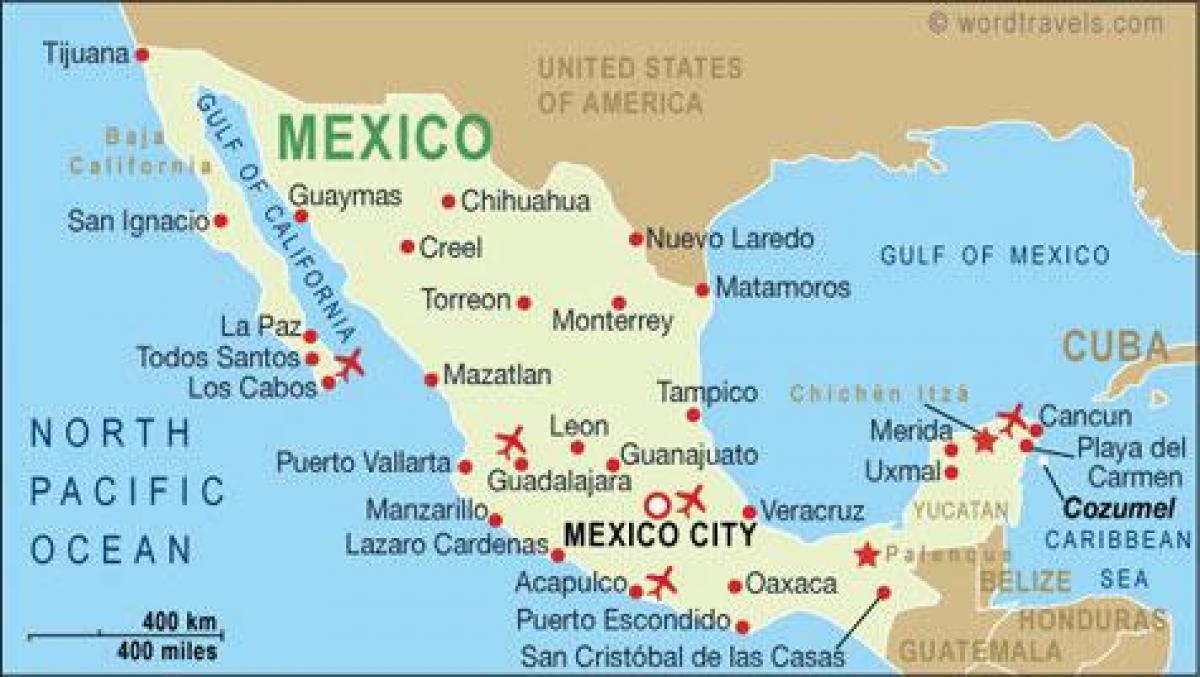 mapa dos aeroportos do México