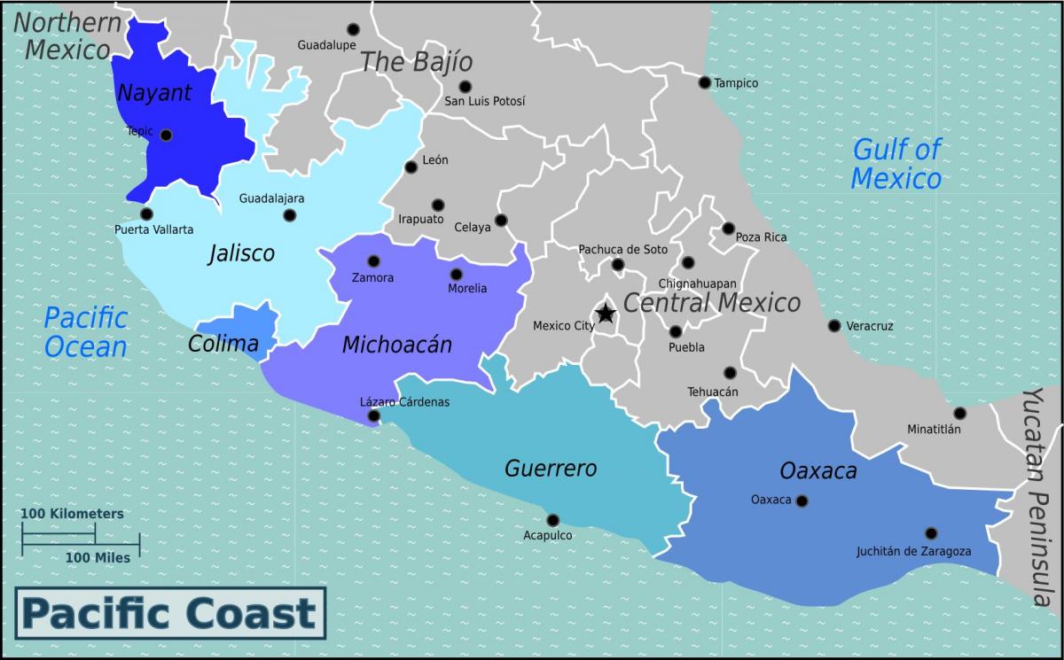 mapa da costa do pacífico do México