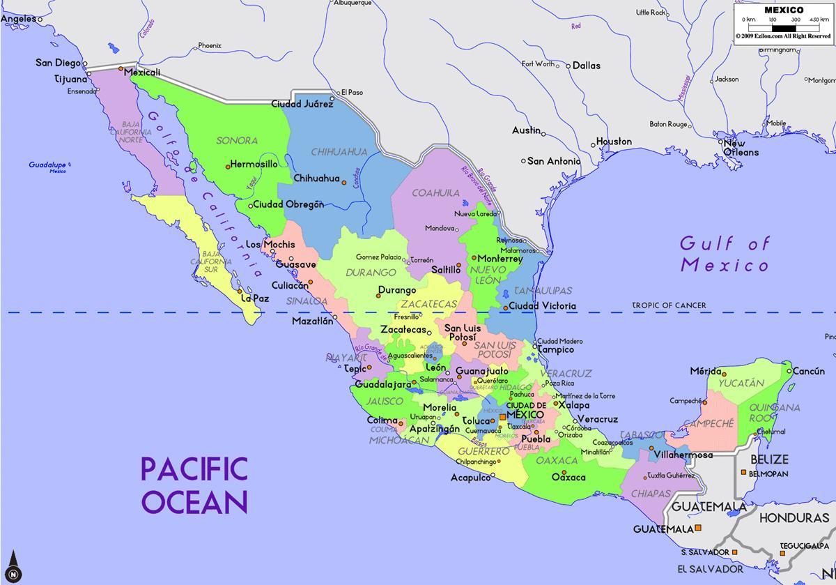 México mapa, com capital