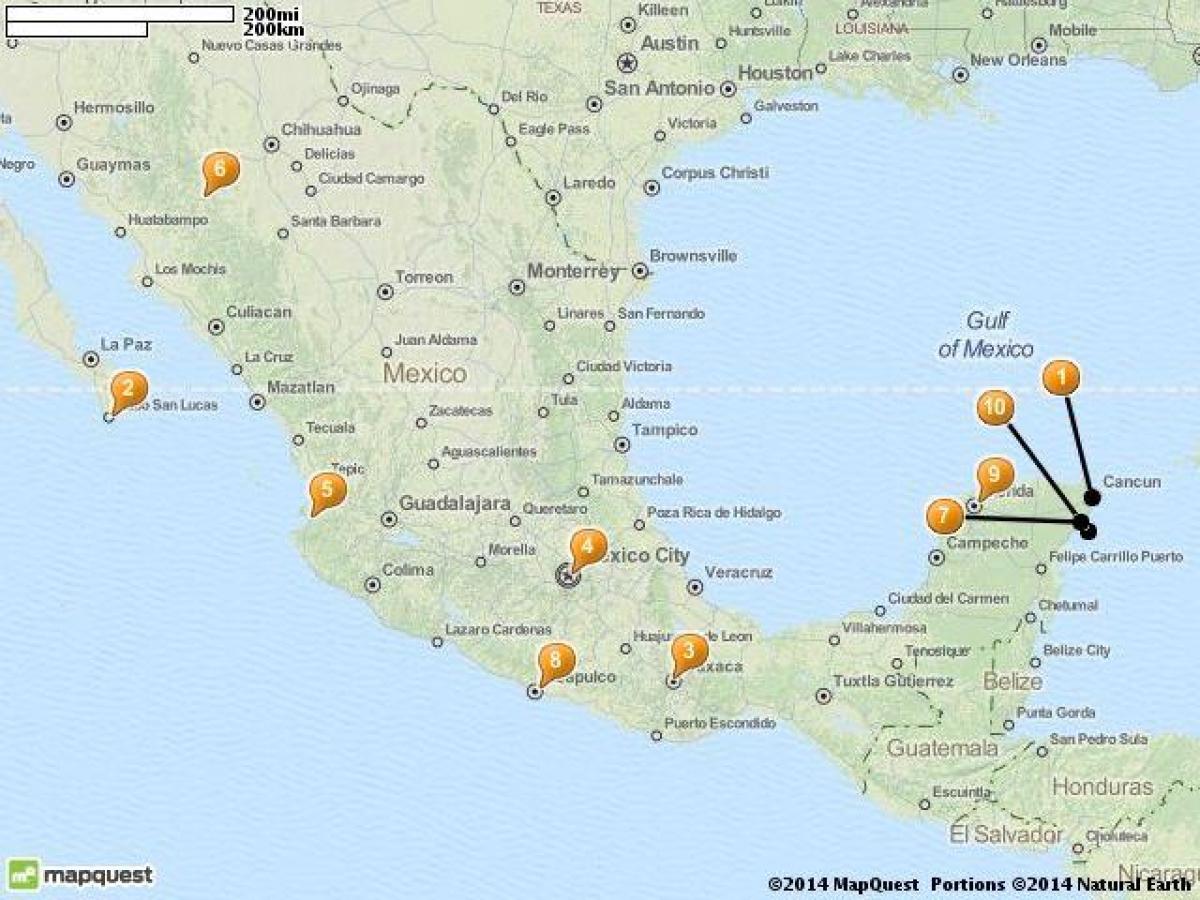 mapa de pontos de férias no México