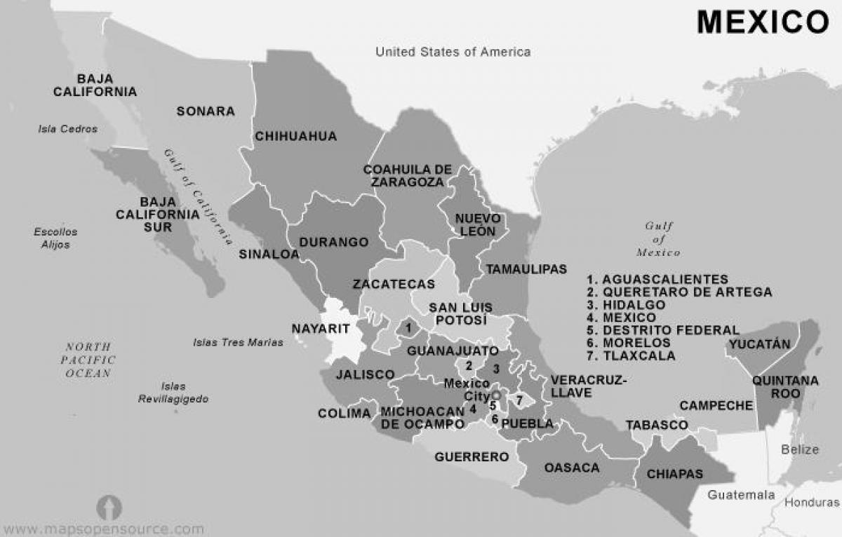 mapa do México preto e branco