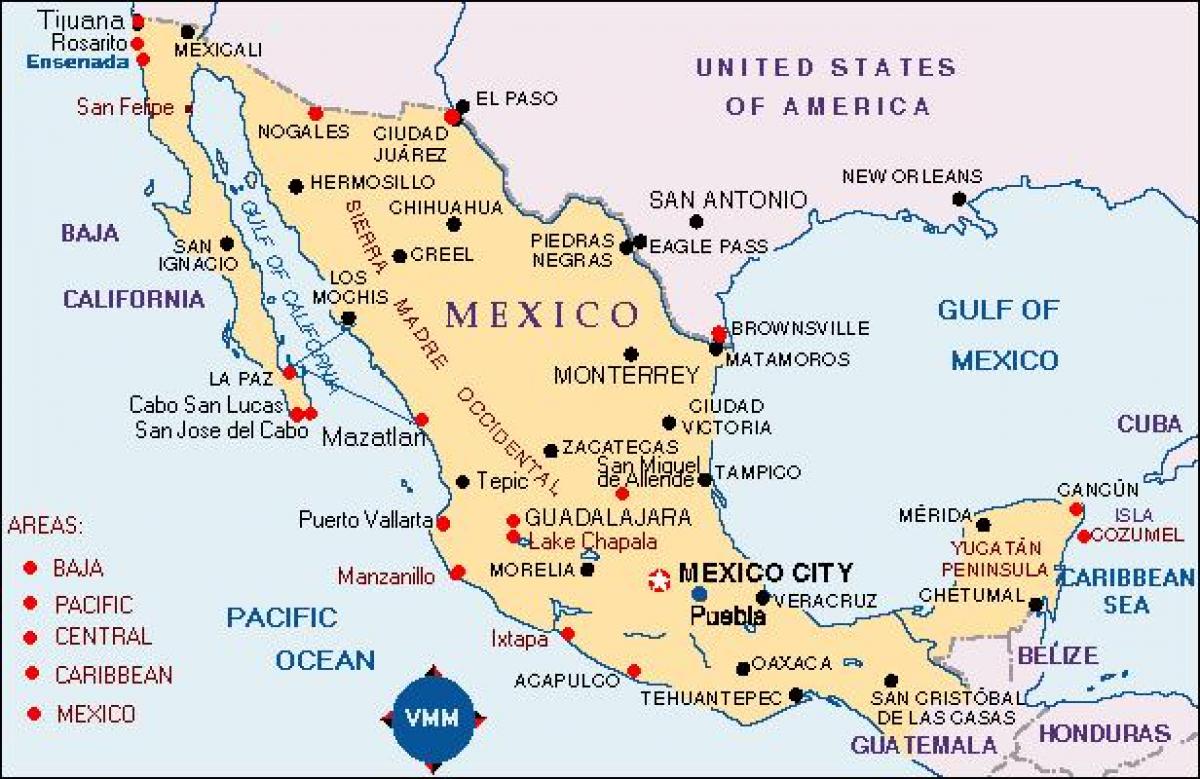 mapa de pontos de férias no México
