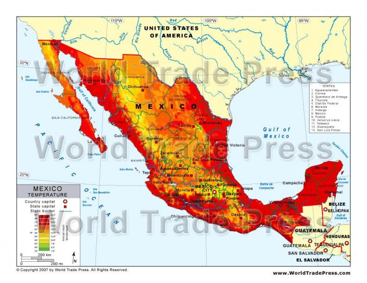 mapa do México temperatura