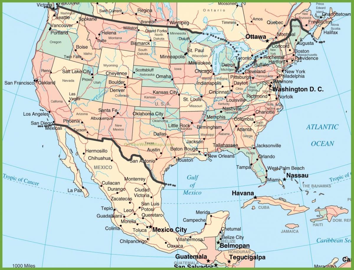 nós mapa com o México