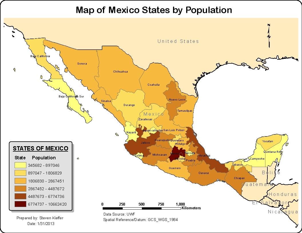 México mapa de população