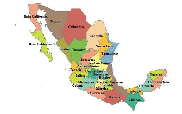 mapa das províncias do México