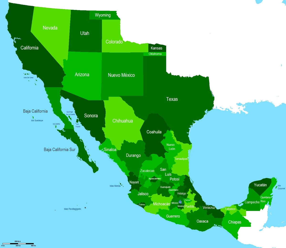 mapa do sudoeste do México