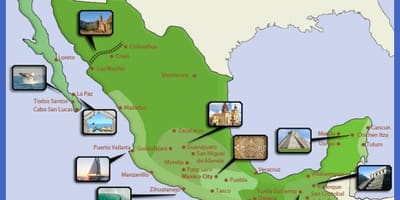 Mapa de destinos turísticos do México