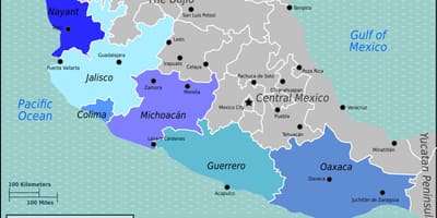 Mapa da costa do pacífico do México