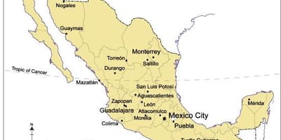 Mapa das principais cidades do México