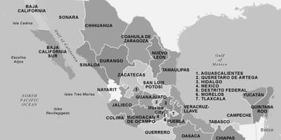 Mapa do México preto e branco