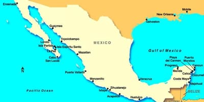 Mapa do México portos de cruzeiro