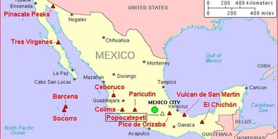 Mapa do México vulcão