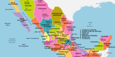 México mapa com os estados e capitais