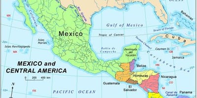 Mapa do México e américa central