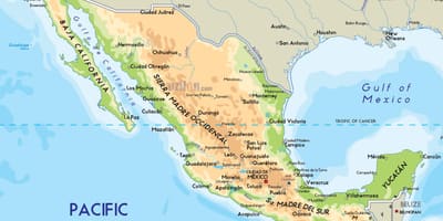 Um mapa físico do México