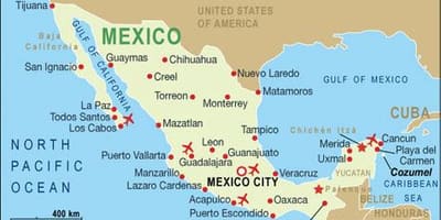 Mapa dos aeroportos do México